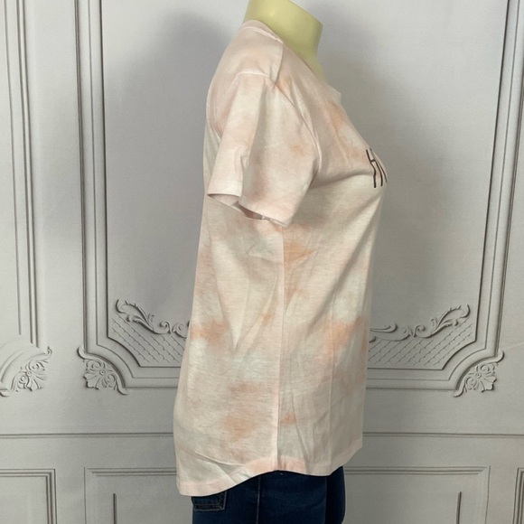Rae Dunn Honeymoon Vibes Pink Tie Dye Tail Hem Short Sleeve Shirt XS New - Picture 4 of 5